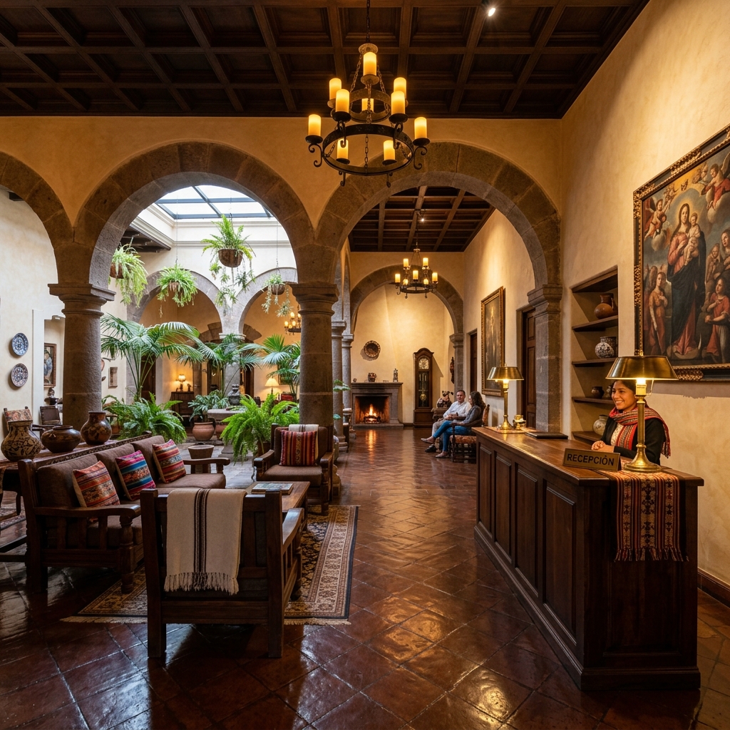 Lobby elegante del Hotel RUQRUQA